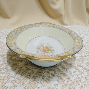 Vintage Noritake Claire 657 China Oval Serving Bowl Floral & Gold Handles Japan